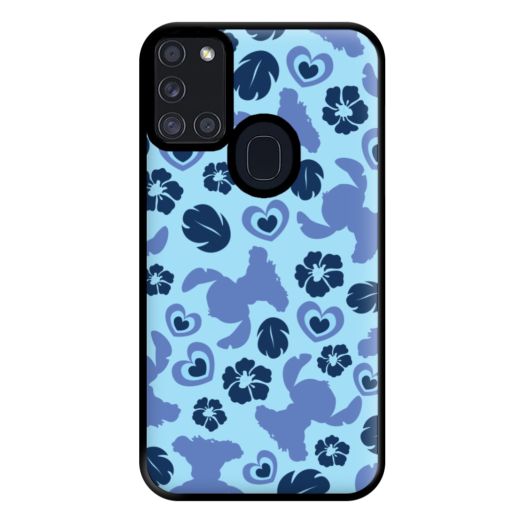 Blue Alien Silhouette Pattern Phone Case for Galaxy A21s