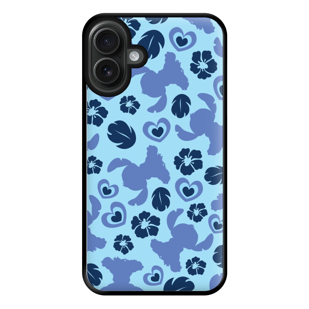 Blue Alien Silhouette Pattern Phone Case for iPhone 16 Plus