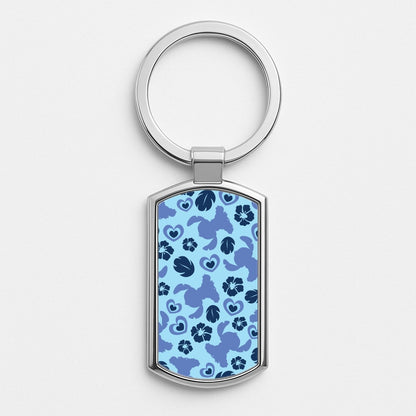 Blue Alien Silhouette Pattern Silver Keyring