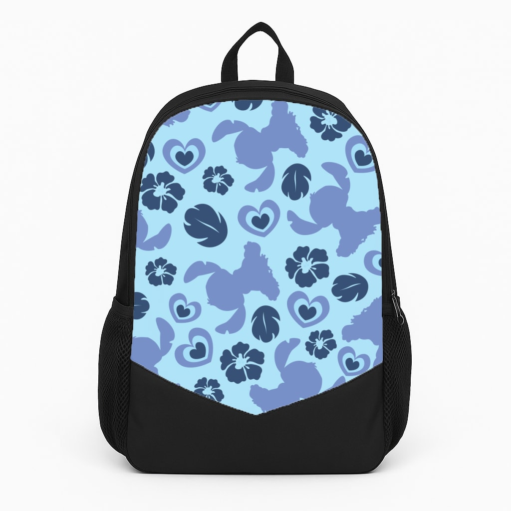Blue Alien Silhouette Pattern Large Backpack