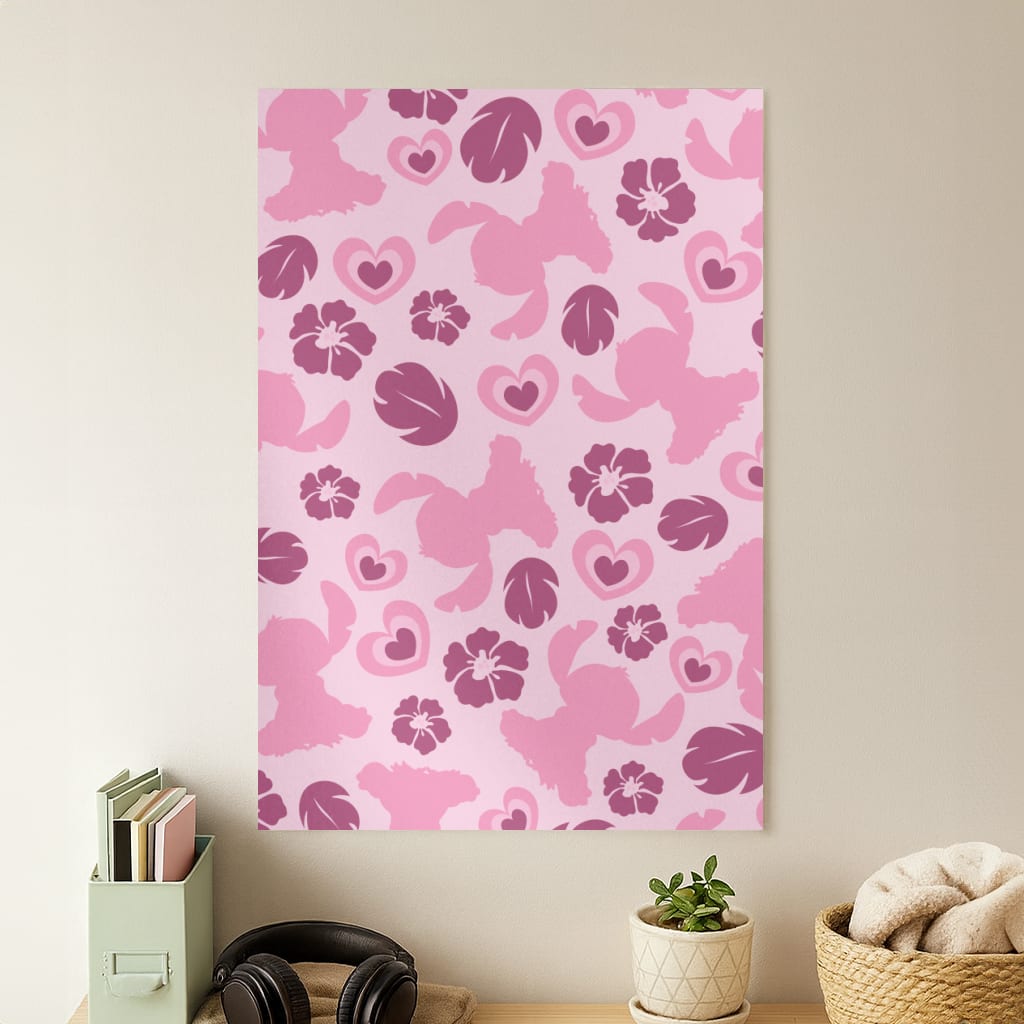 Pink Alien Silhouette Pattern Poster