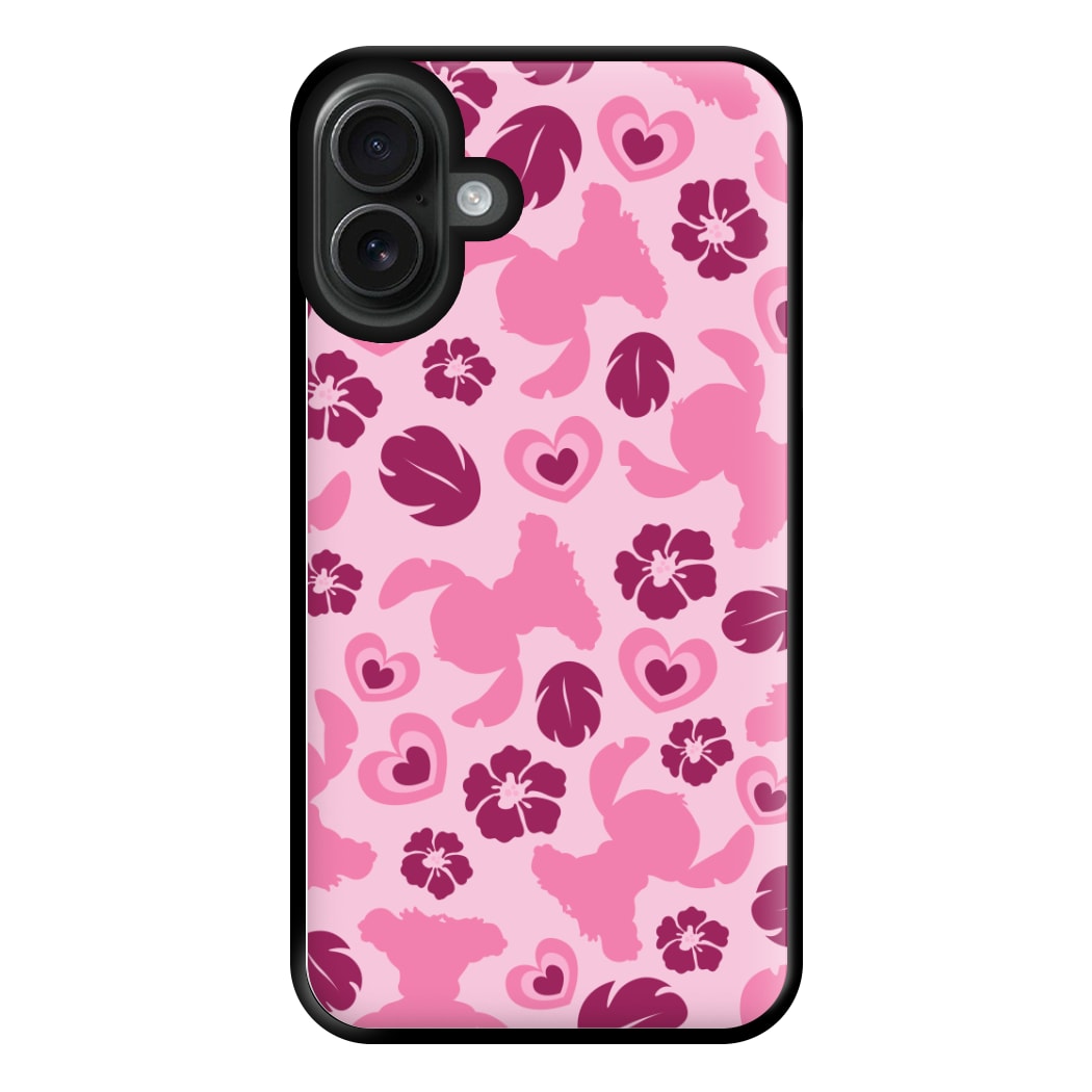 Pink Alien Silhouette Pattern Phone Case for iPhone 16 Plus