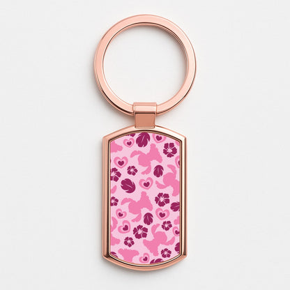 Pink Alien Silhouette Pattern Rose Gold Keyring