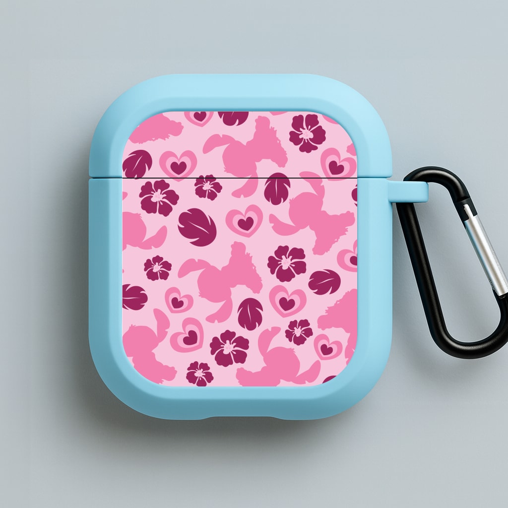 Pink Alien Silhouette Pattern Blue AirPods Case