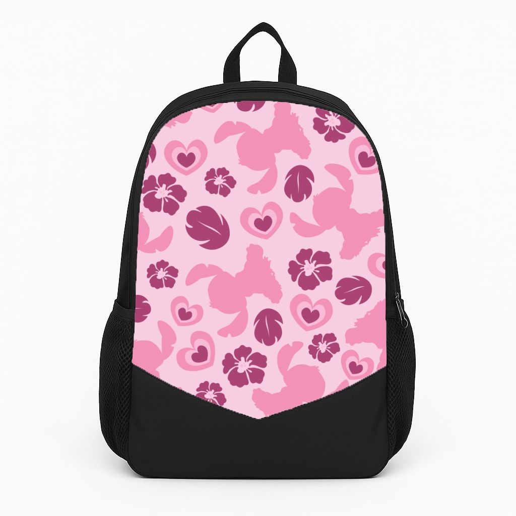 Pink Alien Silhouette Pattern Large Backpack