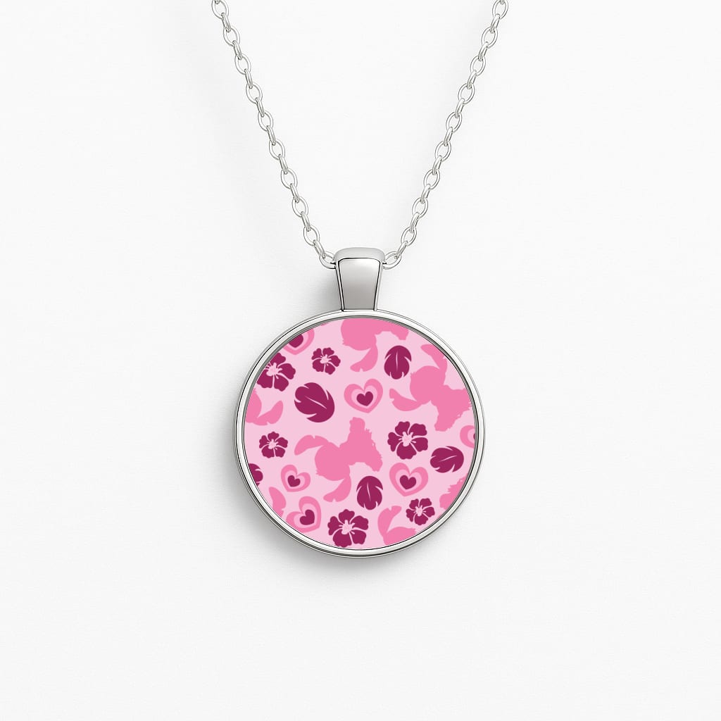 Pink Alien Silhouette Pattern Circle Necklace