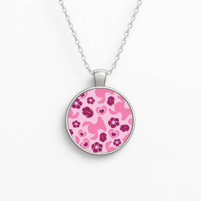 Pink Alien Silhouette Pattern Circle Necklace