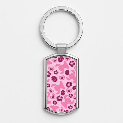 Pink Alien Silhouette Pattern Silver Keyring