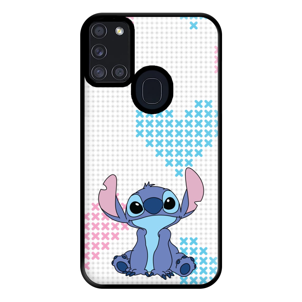 Blue Alien Hearts Phone Case for Galaxy A21s