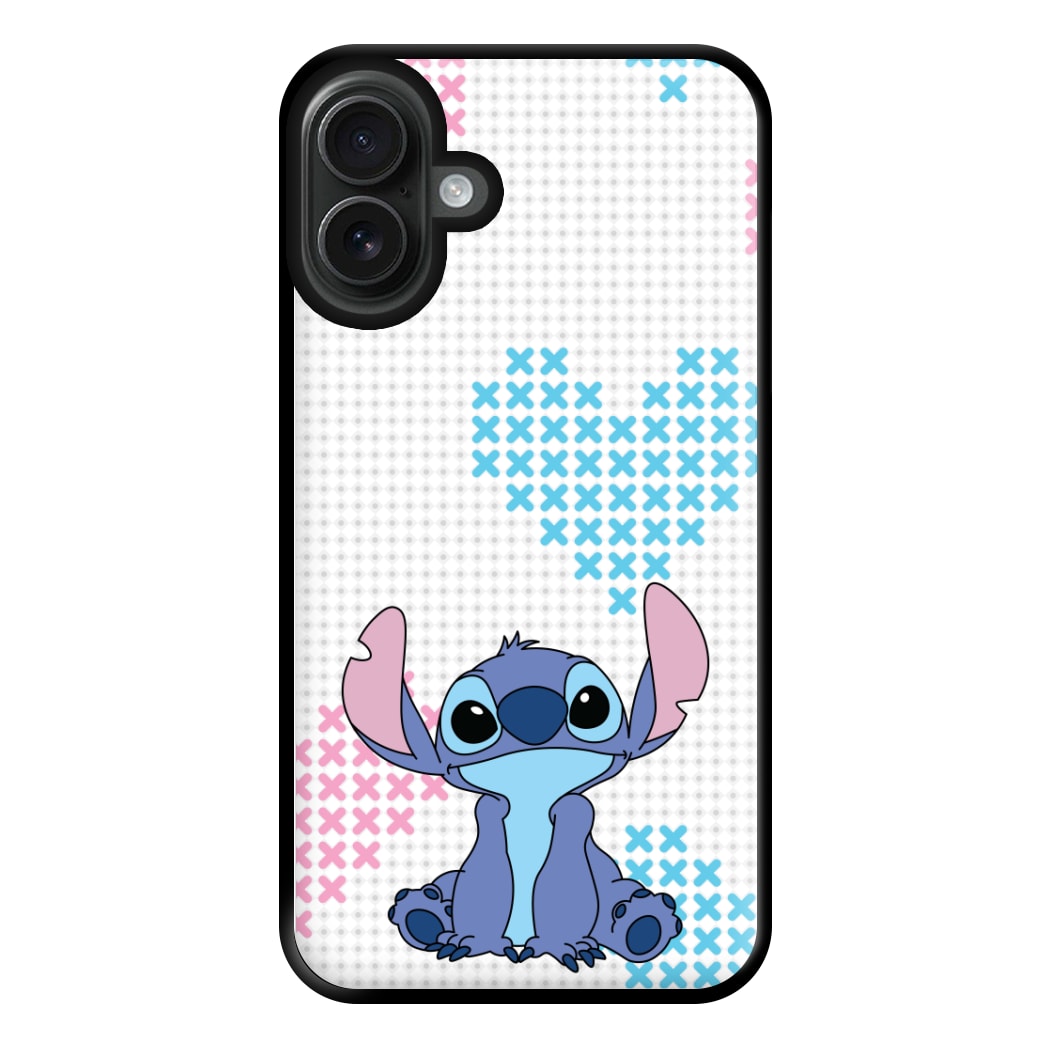 Blue Alien Hearts Phone Case for iPhone 16 Plus