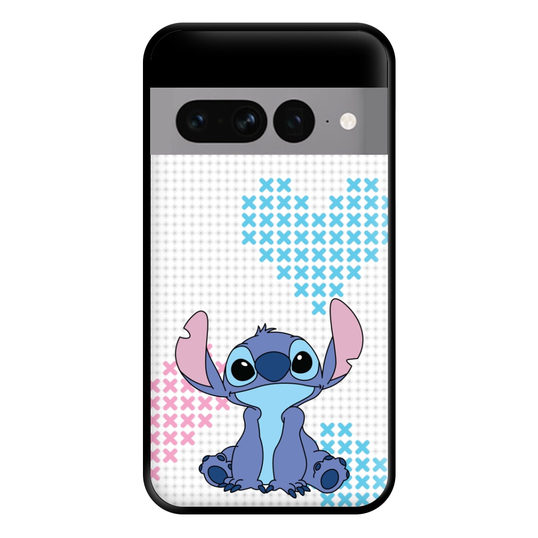 Blue Alien Hearts Phone Case for Google Pixel 7 Pro