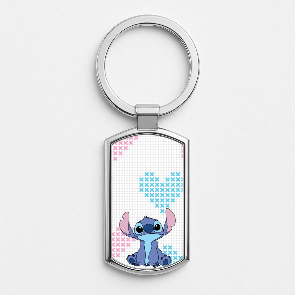 Blue Alien Hearts Luxury Keyring