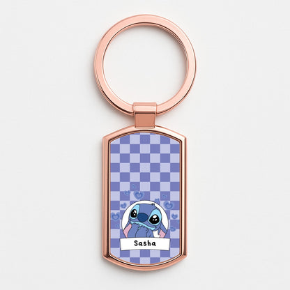 Personalised Cute Blue Alien Rose Gold Keyring