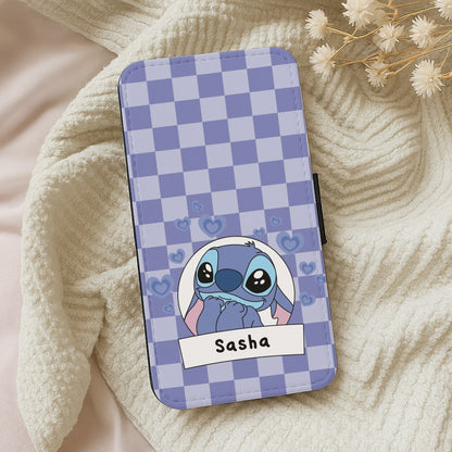 Personalised Cute Blue Alien Wallet Phone Case