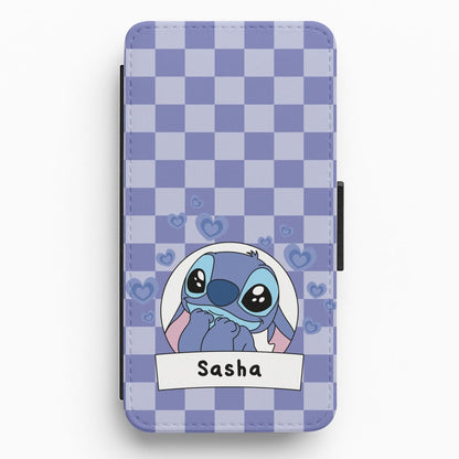 Personalised Cute Blue Alien Flip / Wallet Phone Case