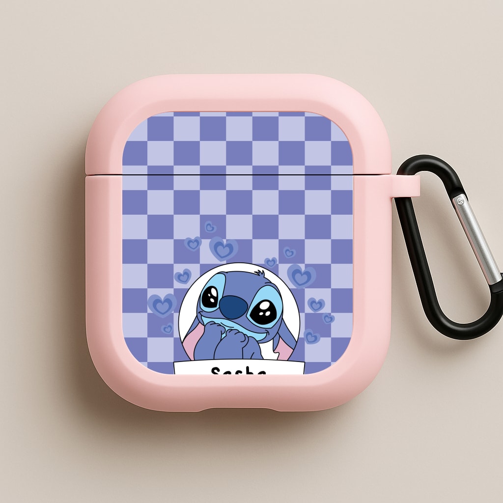 Personalised Cute Blue Alien Pink AirPods Case