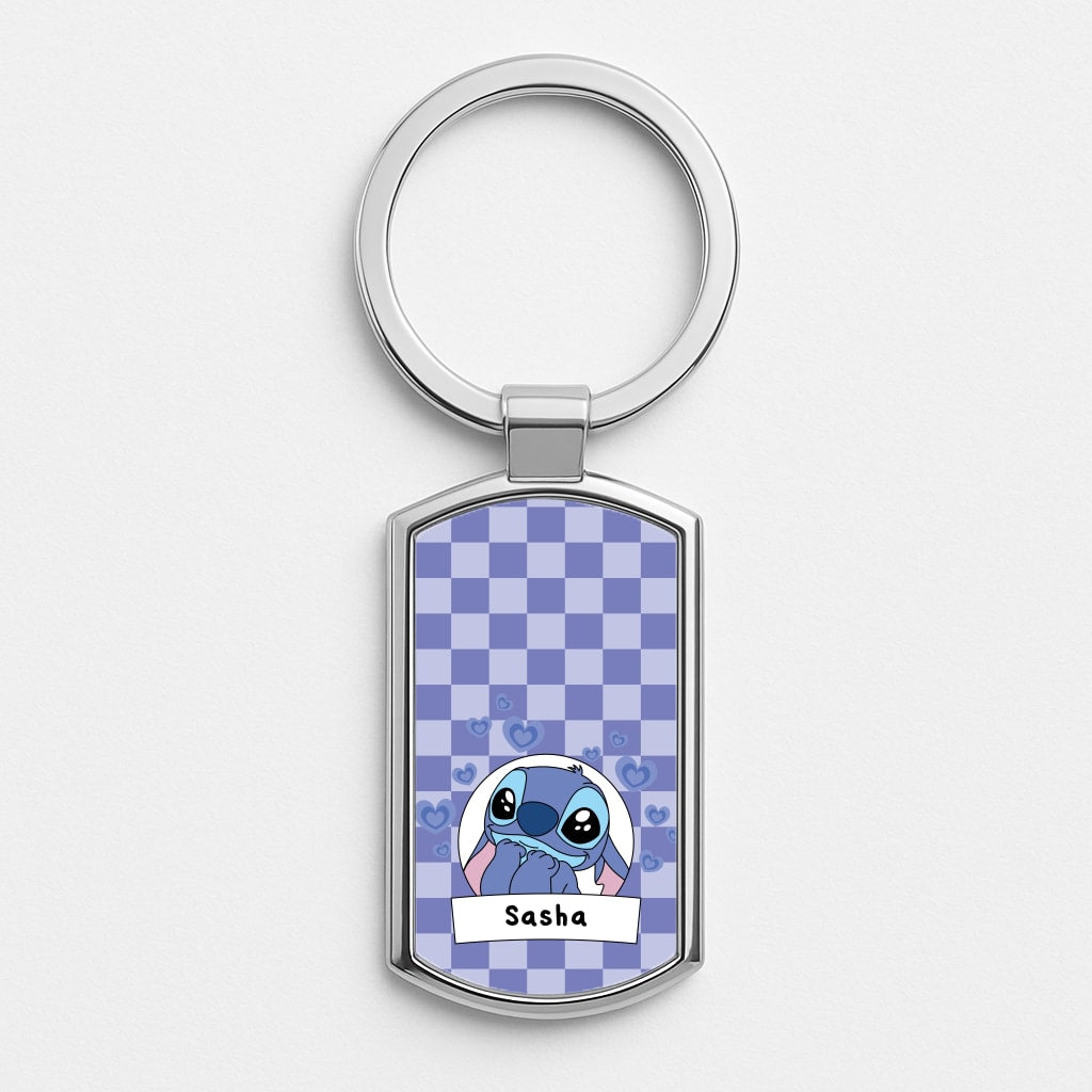 Personalised Cute Blue Alien Luxury Keyring