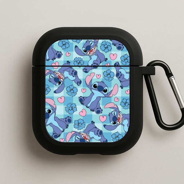 Blue Alien And Hearts Pattern AirPods Case
