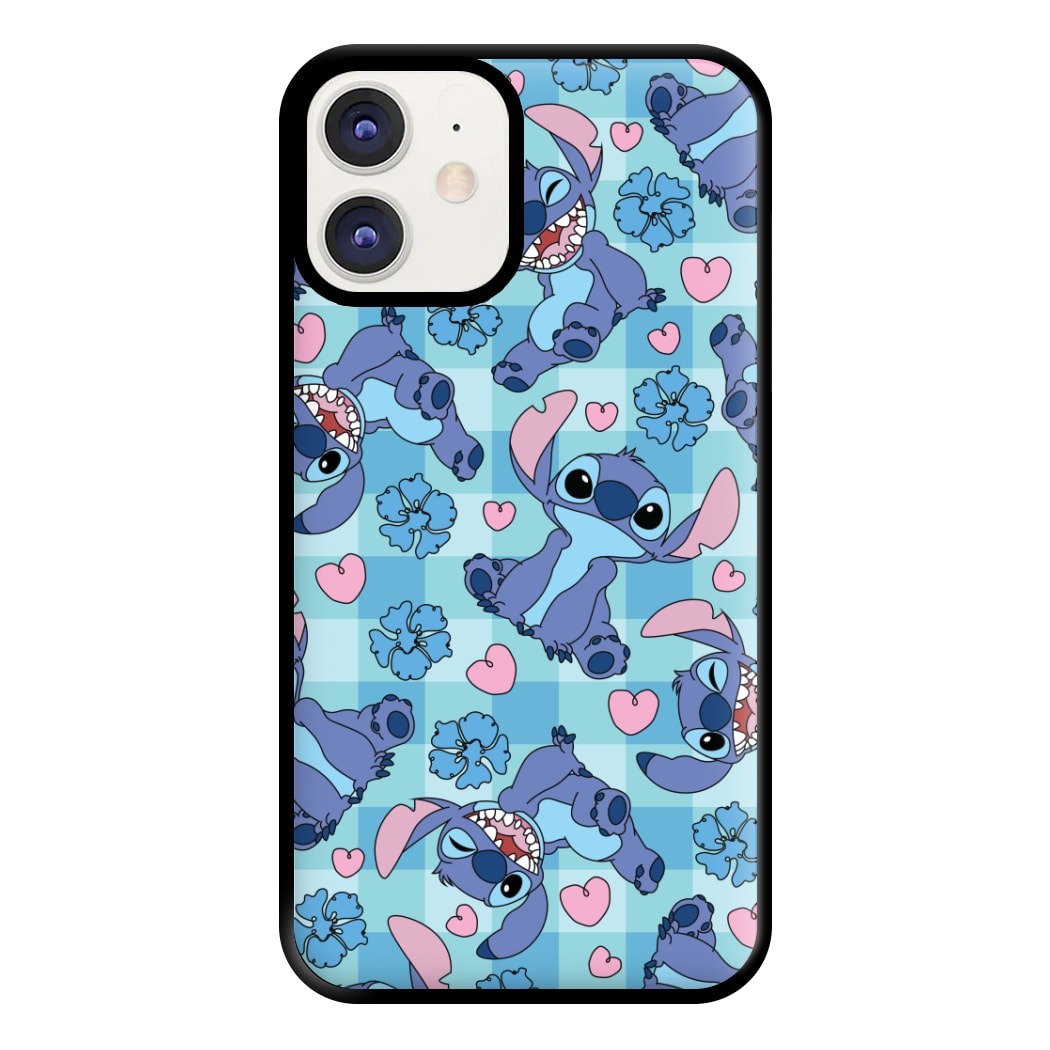 Blue Alien And Hearts Pattern Phone Case for iPhone 11