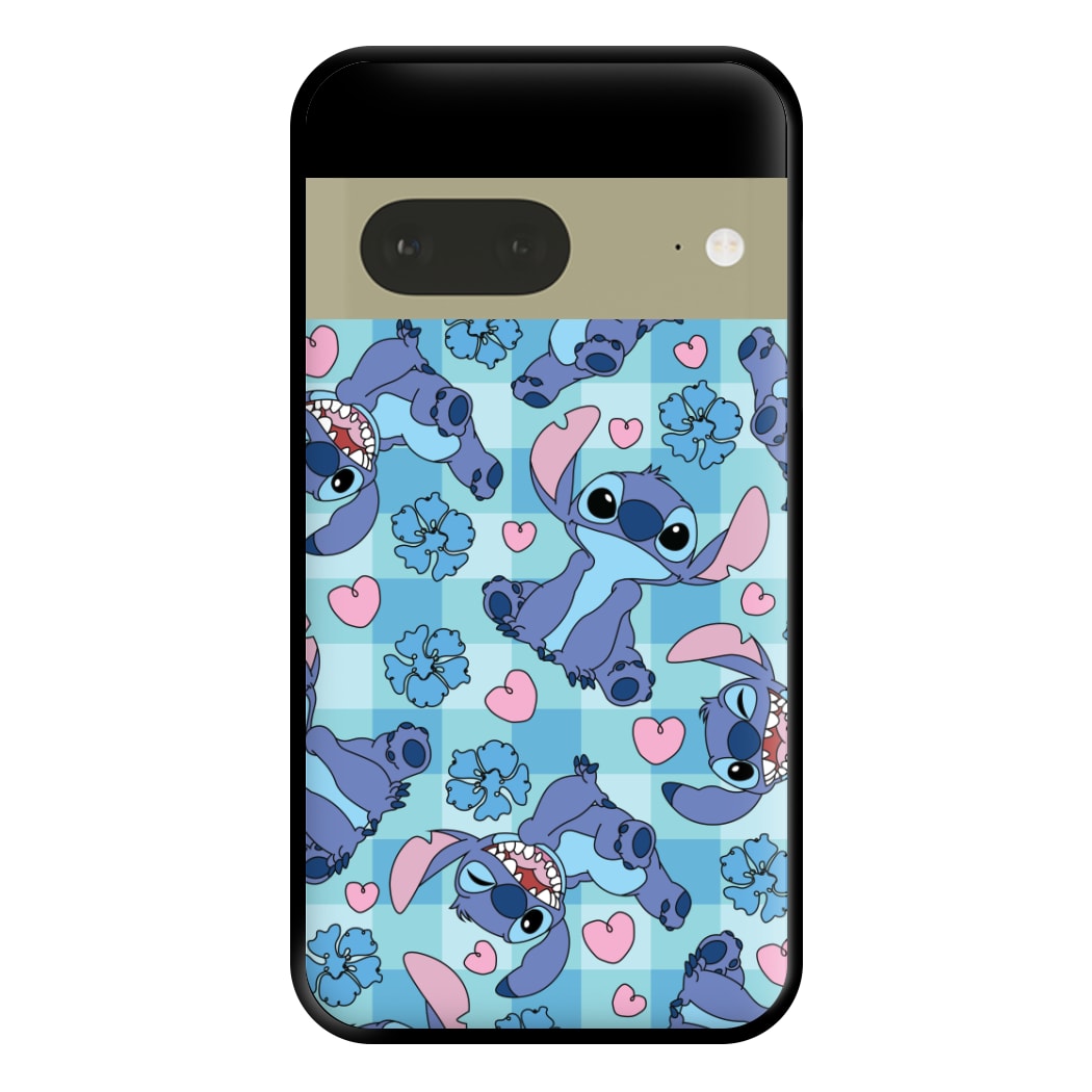 Blue Alien And Hearts Pattern Phone Case for Google Pixel 7a