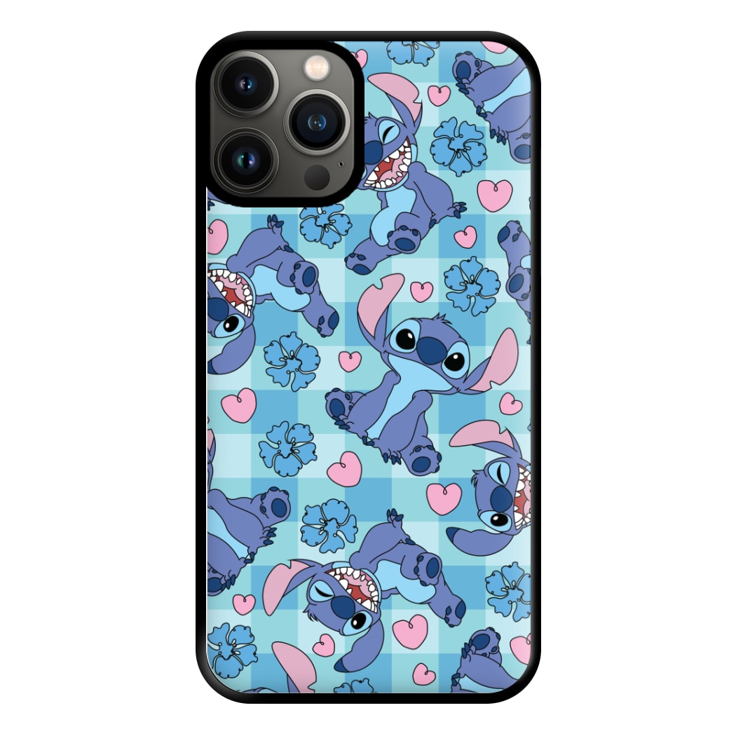 Blue Alien And Hearts Pattern Phone Case for iPhone 11 Pro Max