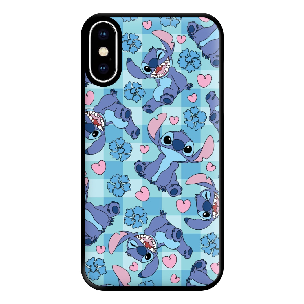 Blue Alien And Hearts Pattern Phone Case for iPhone XS Max