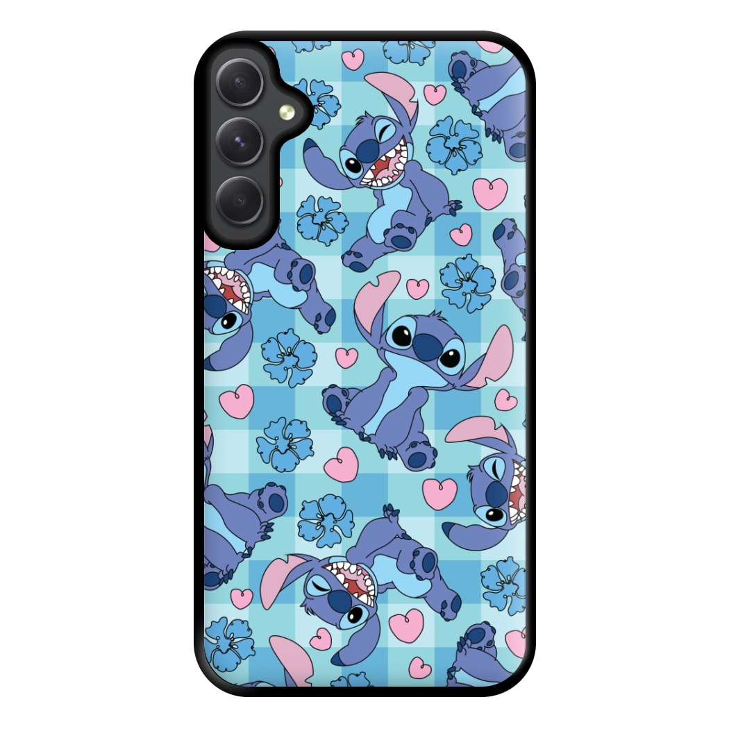 Blue Alien And Hearts Pattern Phone Case for Galaxy A14