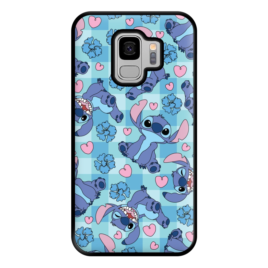 Blue Alien And Hearts Pattern Phone Case for Galaxy S9 Plus