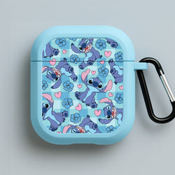 Blue Alien And Hearts Pattern Blue AirPods Case