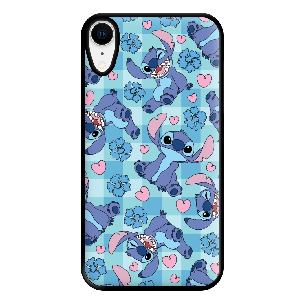 Blue Alien And Hearts Pattern Phone Case for iPhone XR