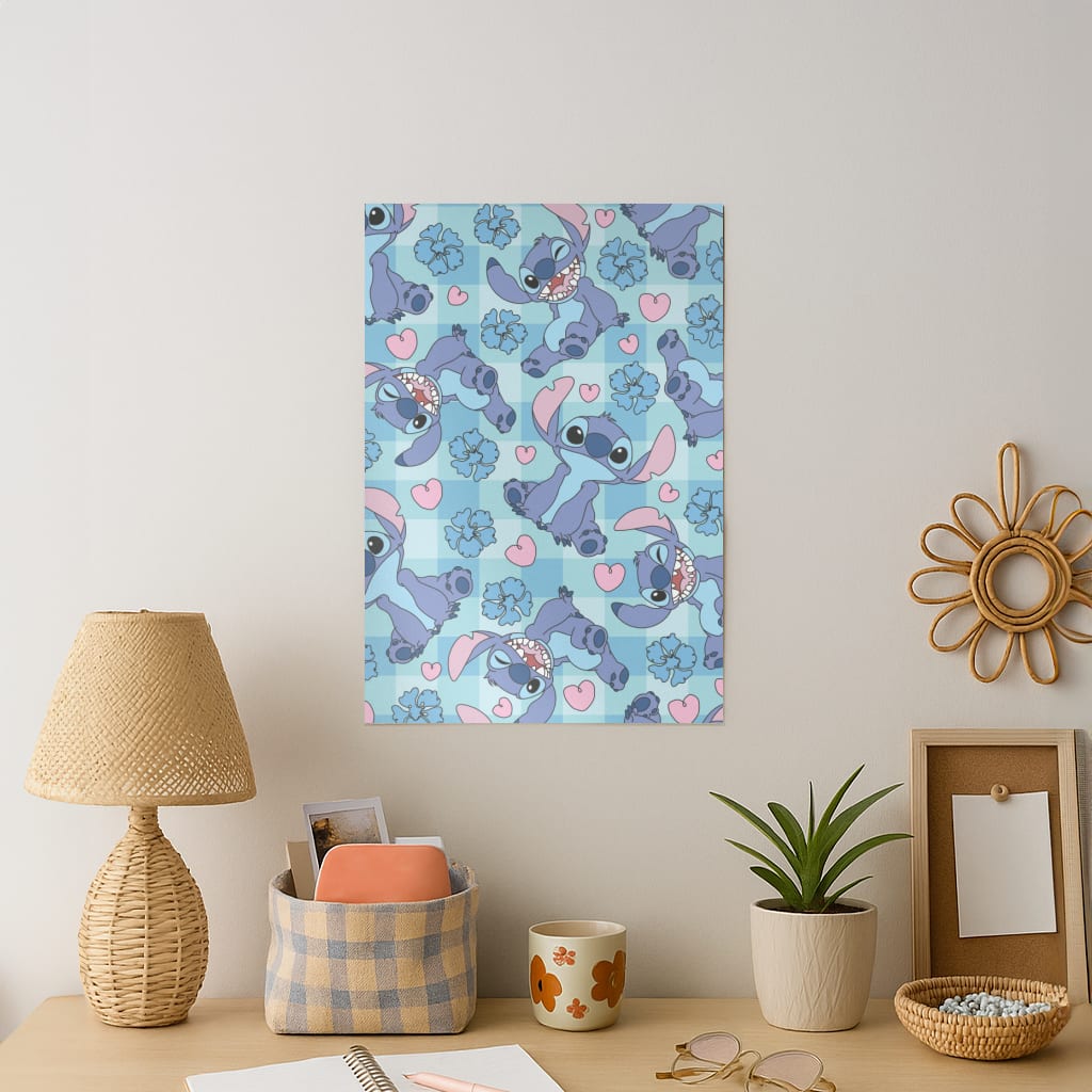 Blue Alien And Hearts Pattern Art Print