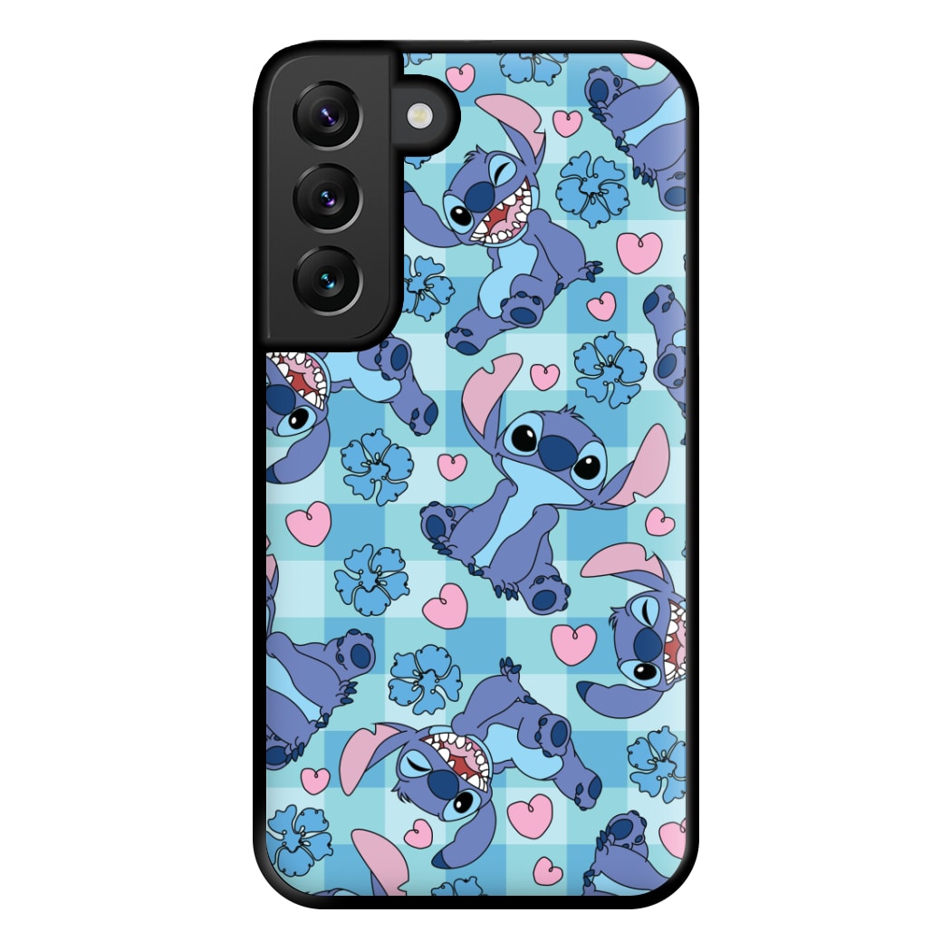 Blue Alien And Hearts Pattern Phone Case for Galaxy S22 Plus