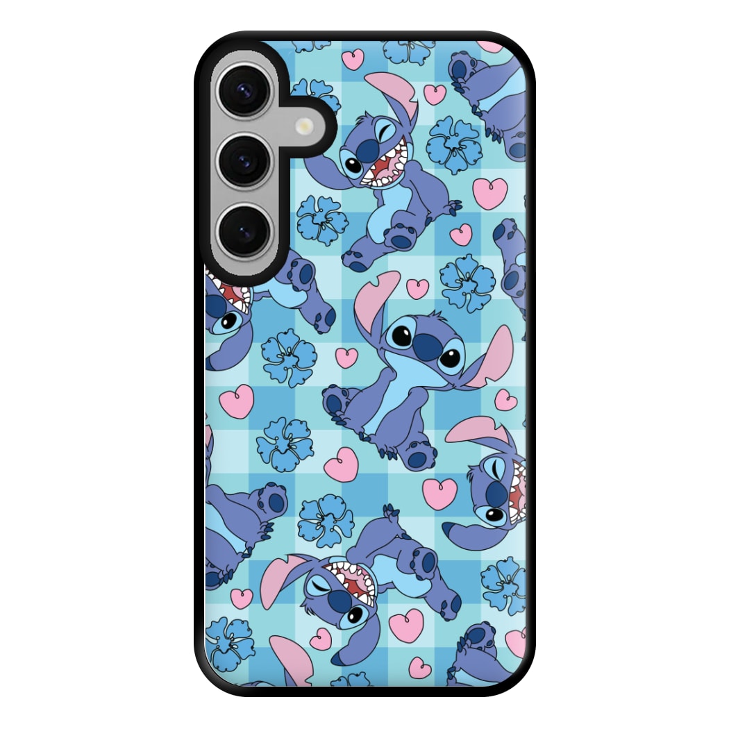 Blue Alien And Hearts Pattern Phone Case for Galaxy S24FE