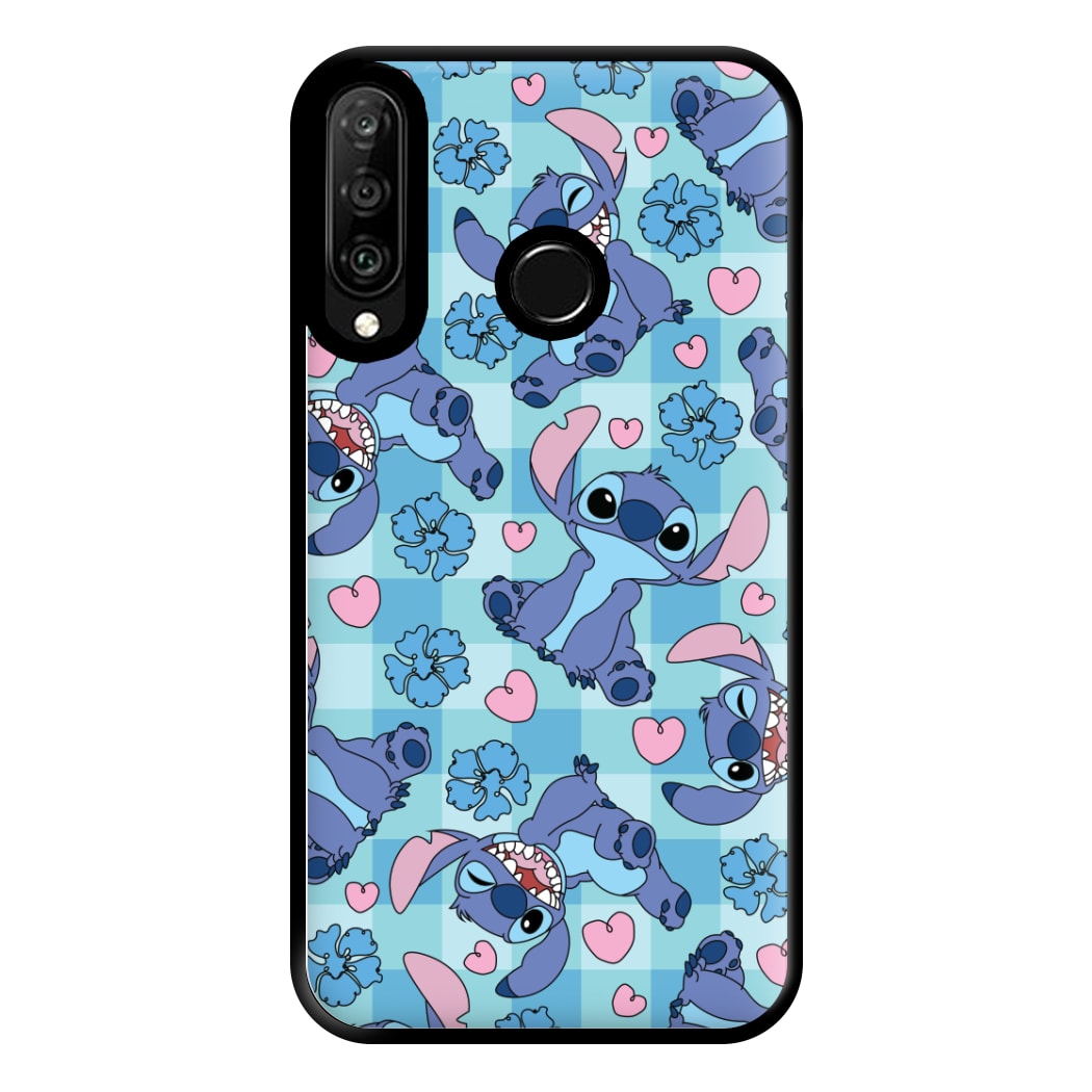 Blue Alien And Hearts Pattern Phone Case for Huawei P30 Lite