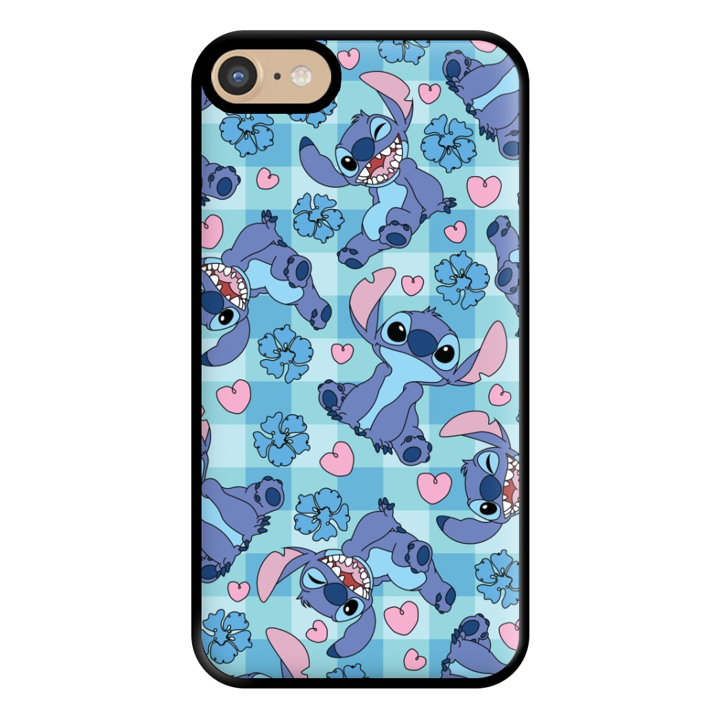 Blue Alien And Hearts Pattern Phone Case for iPhone 6 / 7 / 8 / SE