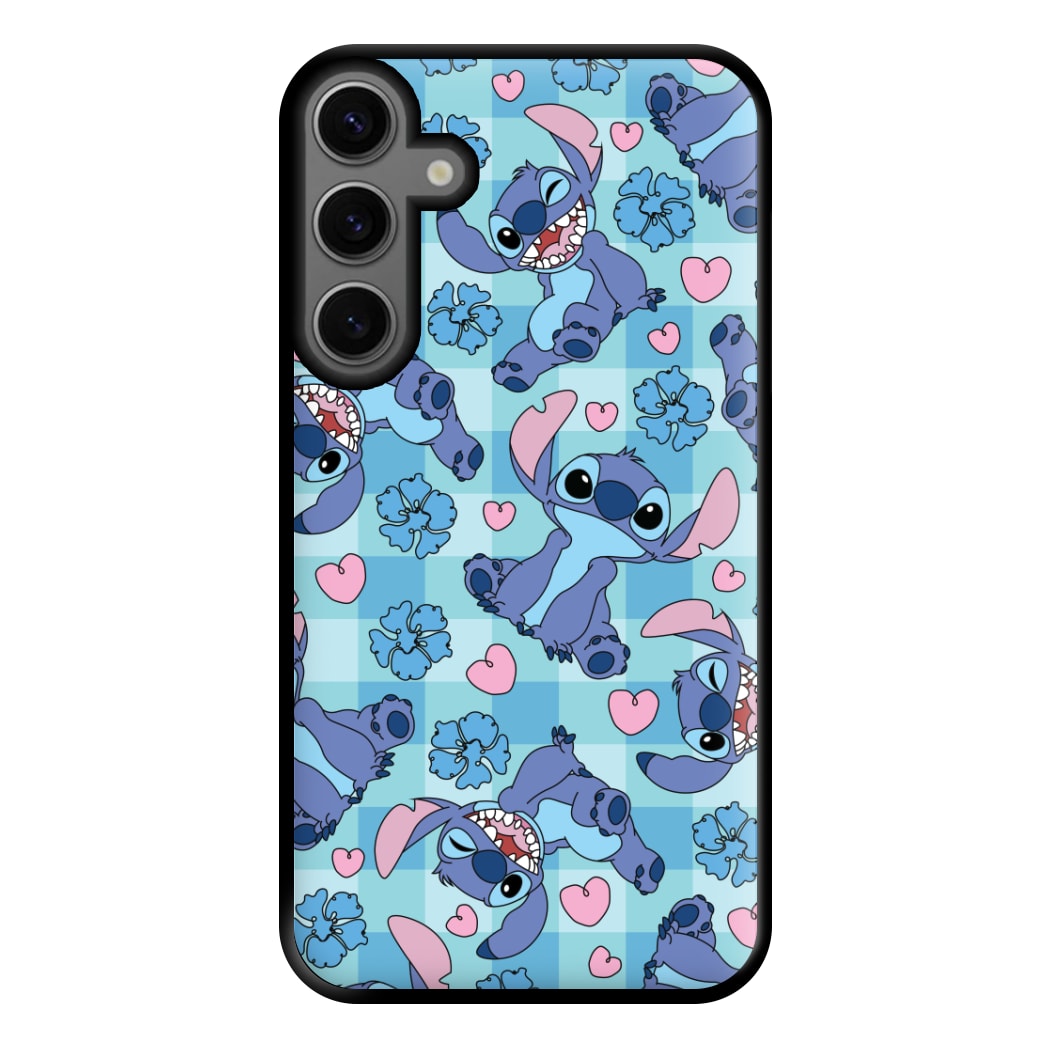 Blue Alien And Hearts Pattern Phone Case for Galaxy S23FE