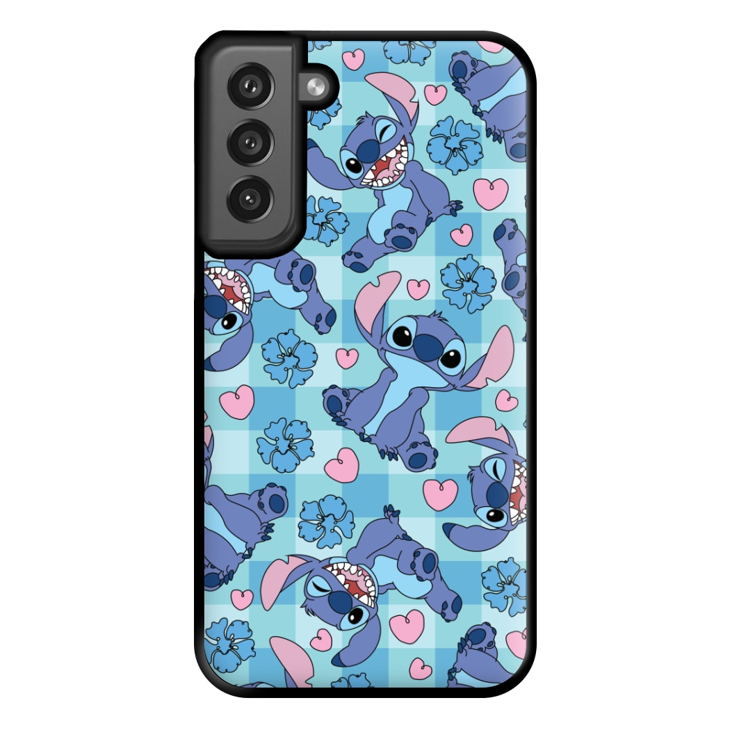 Blue Alien And Hearts Pattern Phone Case for Galaxy S21FE