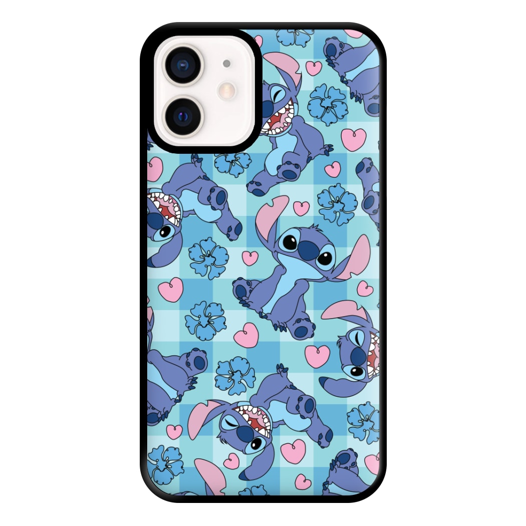 Blue Alien And Hearts Pattern Phone Case for iPhone 12 Mini