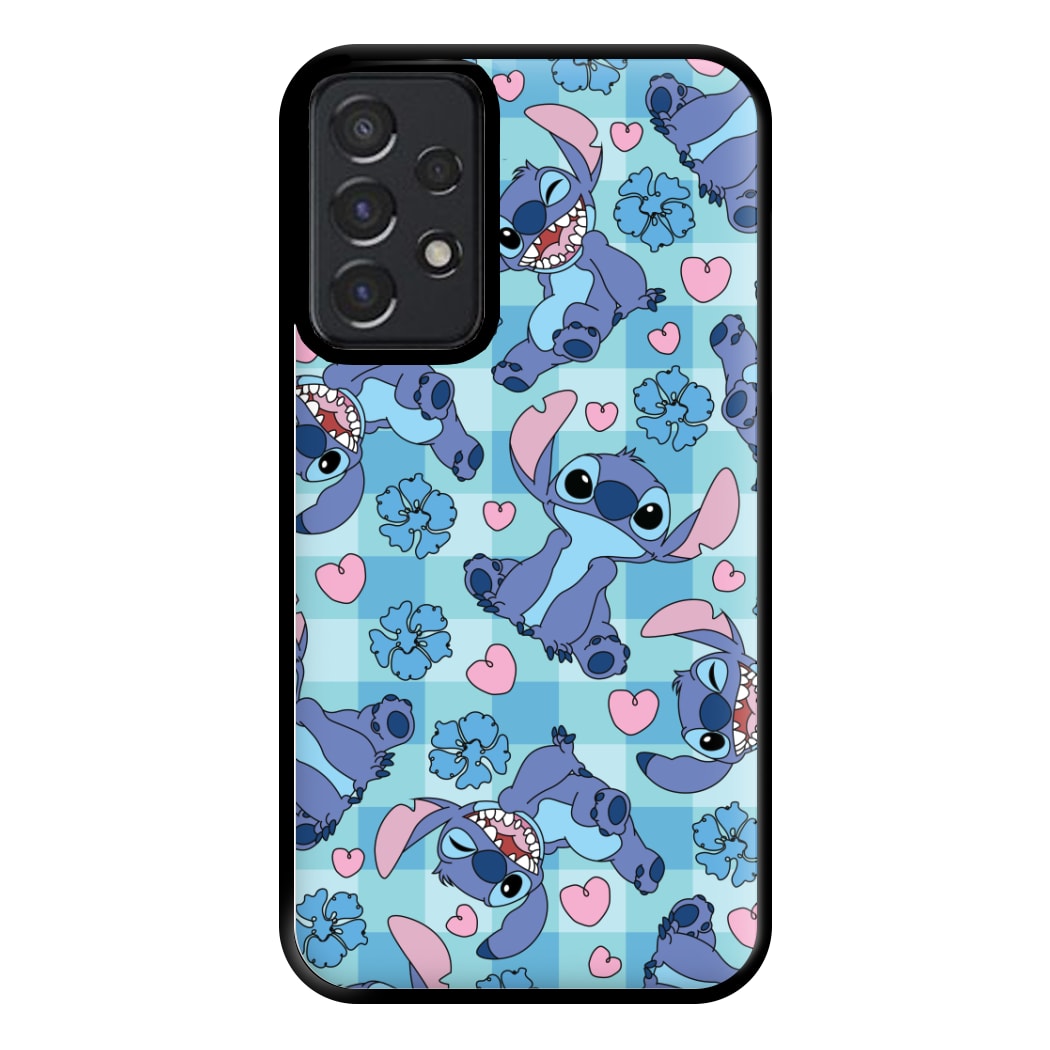 Blue Alien And Hearts Pattern Phone Case for Galaxy A52 / A52s