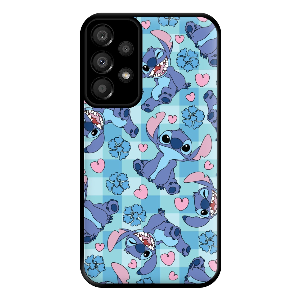 Blue Alien And Hearts Pattern Phone Case for Galaxy A33