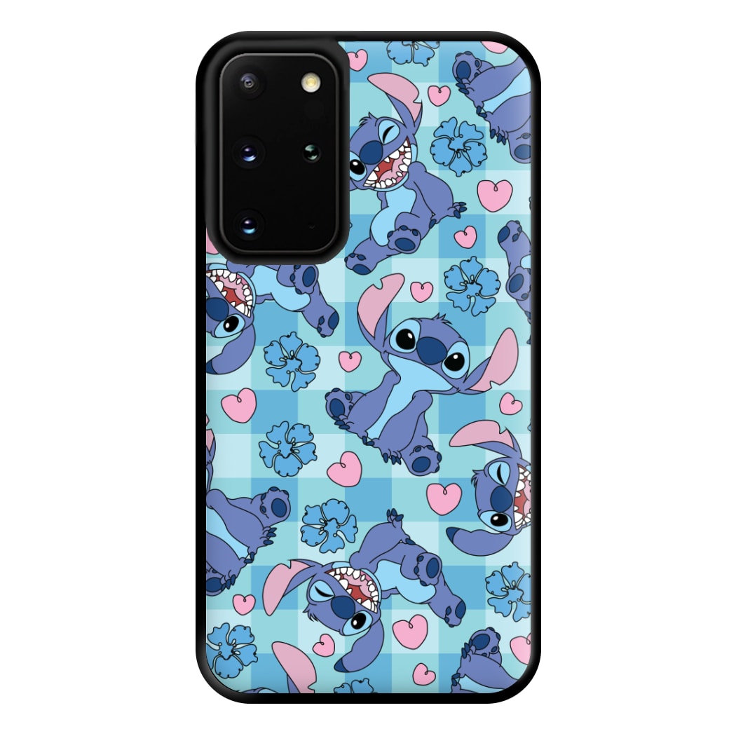 Blue Alien And Hearts Pattern Phone Case for Galaxy S20 Plus