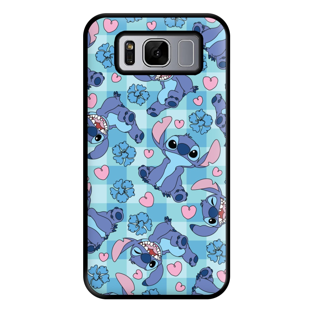 Blue Alien And Hearts Pattern Phone Case for Galaxy S8 Plus