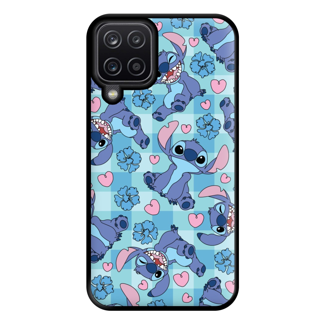 Blue Alien And Hearts Pattern Phone Case for Galaxy A12