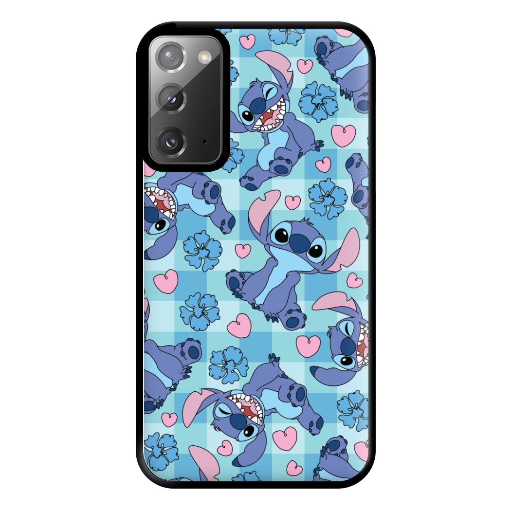 Blue Alien And Hearts Pattern Phone Case for Galaxy Note 20 Ultra