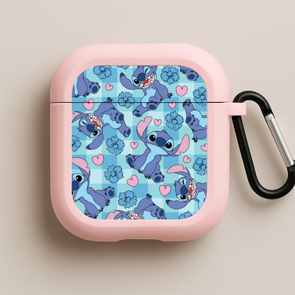 Blue Alien And Hearts Pattern Pink AirPods Case