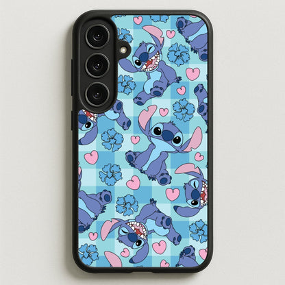 Blue Alien And Hearts Pattern Phone Case for Galaxy S25FE