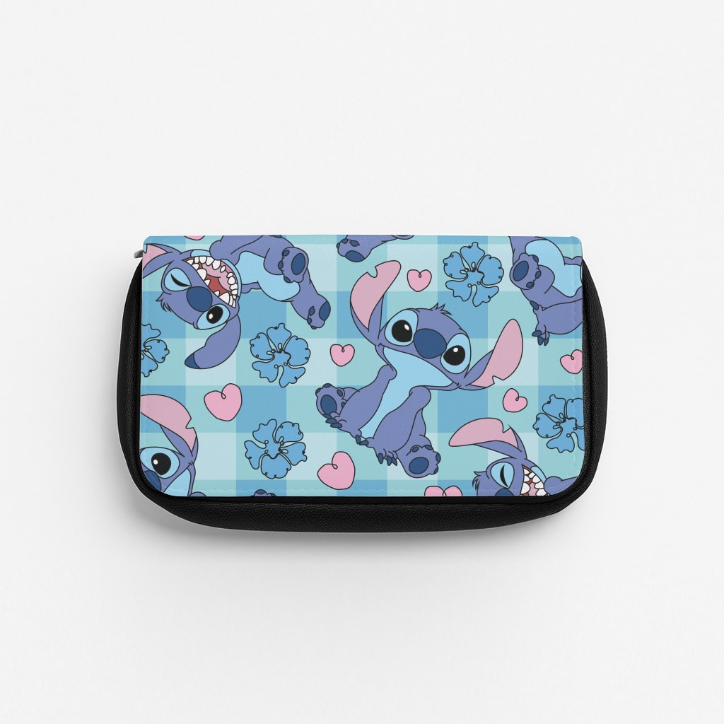 Blue Alien And Hearts Pattern Pencil Case