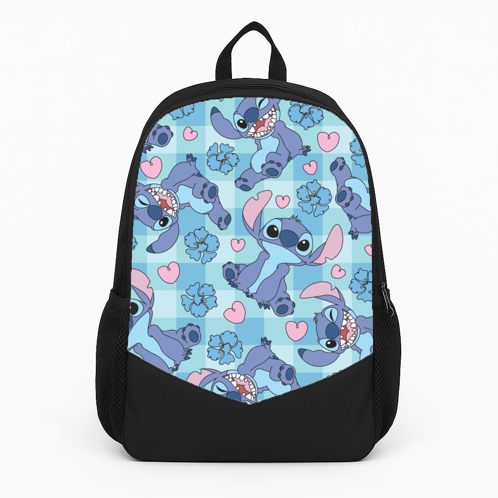 Blue Alien And Hearts Pattern Large Backpack
