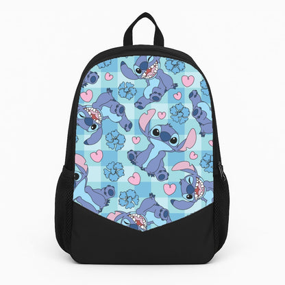 Blue Alien And Hearts Pattern Large Backpack