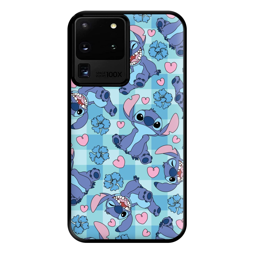 Blue Alien And Hearts Pattern Phone Case for Galaxy S20 Ultra